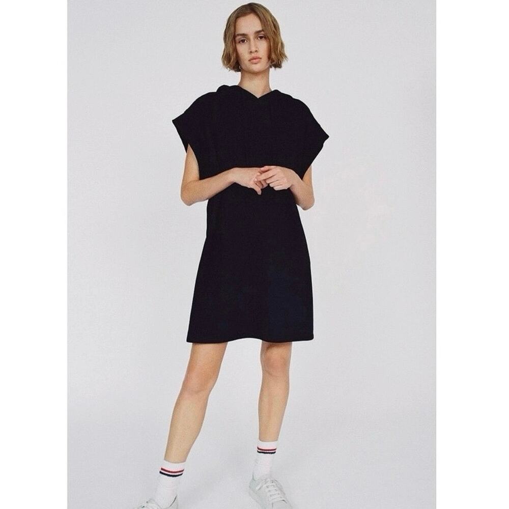 Zara Black Short Sleeve Drawstring Hooded Hoodie Mini Tunic Sweatshirt Dress M - Picture 1 of 6
